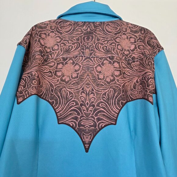 Ranch Dressn Western Rodeo Equestrian Snap Fasten Cowboy Shirt Youth Size L Blue - Picture 5 of 8